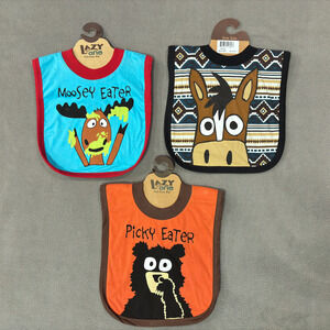 Lazy One Baby Bib Set of 3 Funny Animal Designs Moose Bear Horse Pullover